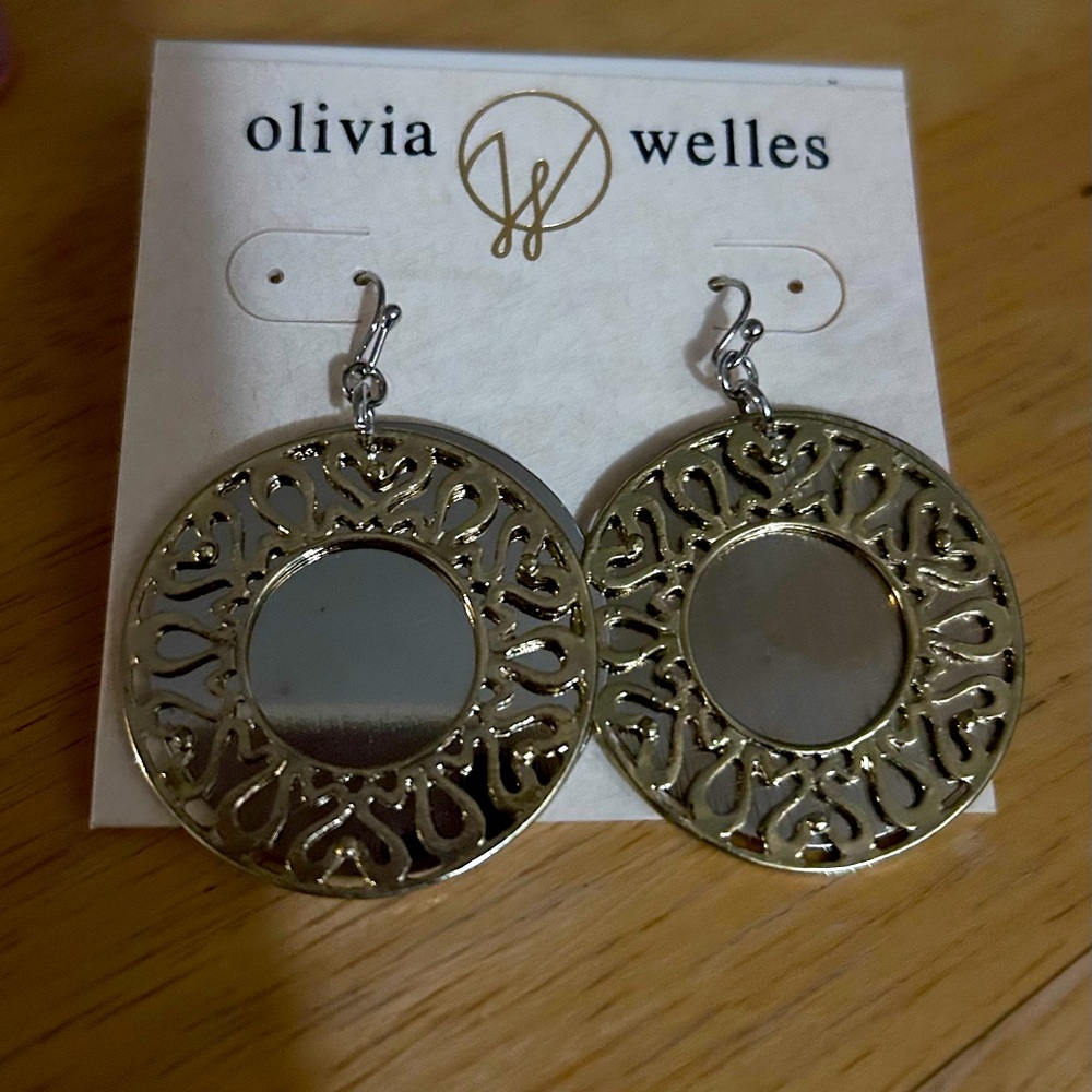 Green Mixed Metal Circle Drop Earrings